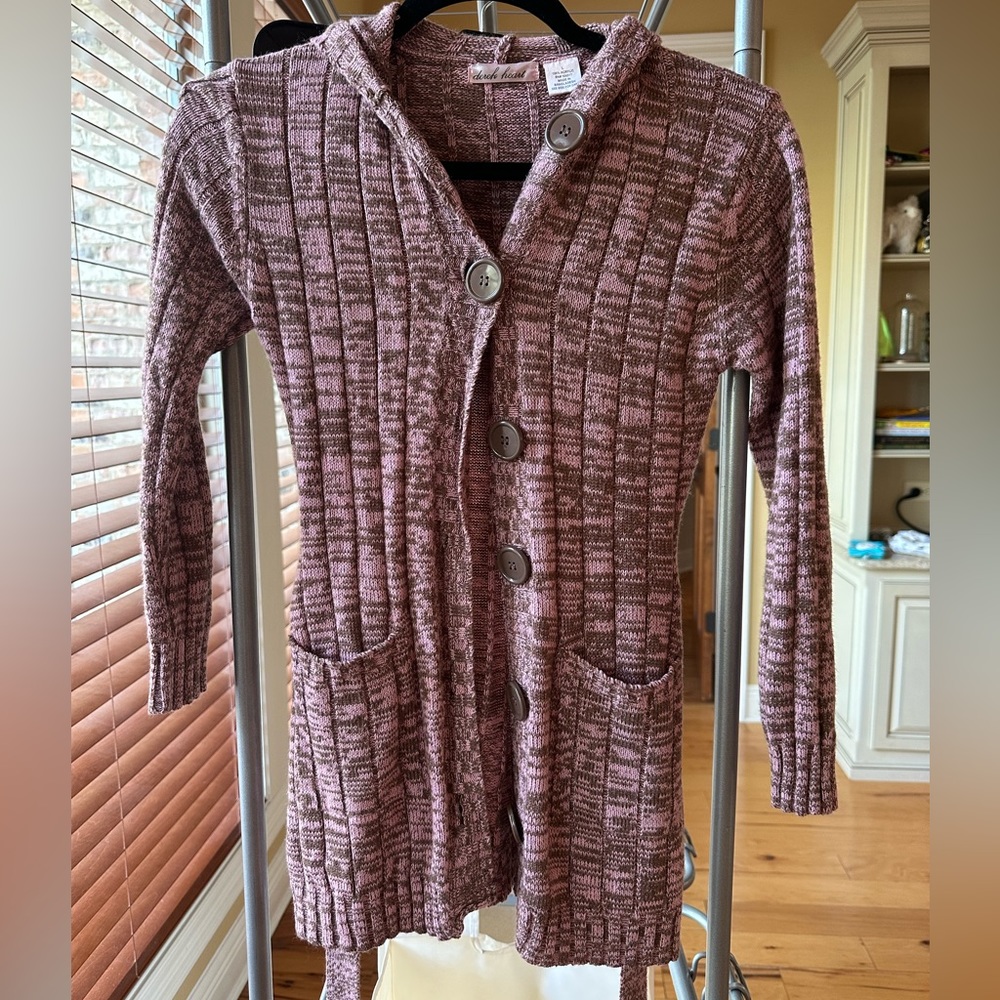 Derek Heart pink and brown button down hooded sweater size Small